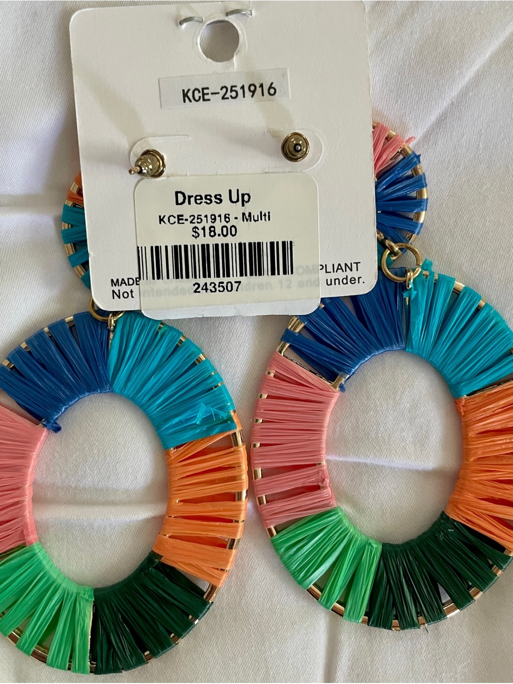 Hoop Earring Set- Raffia Multicolor + Cream Flowers - Picture 5 of 6